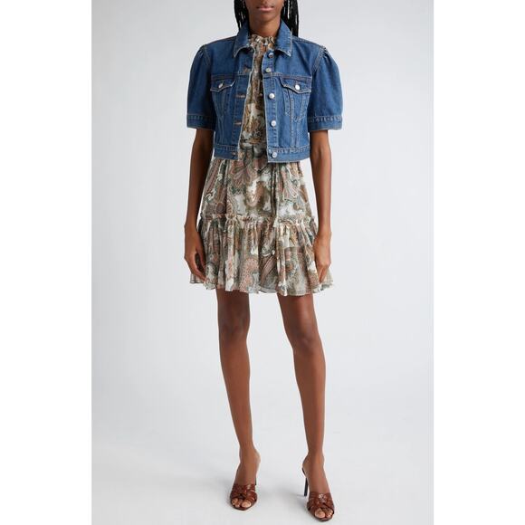 Veronica Beard Raina Blue Jean Denim Cropped Jacket Short Puff Sleeve | XL - Picture 4 of 13